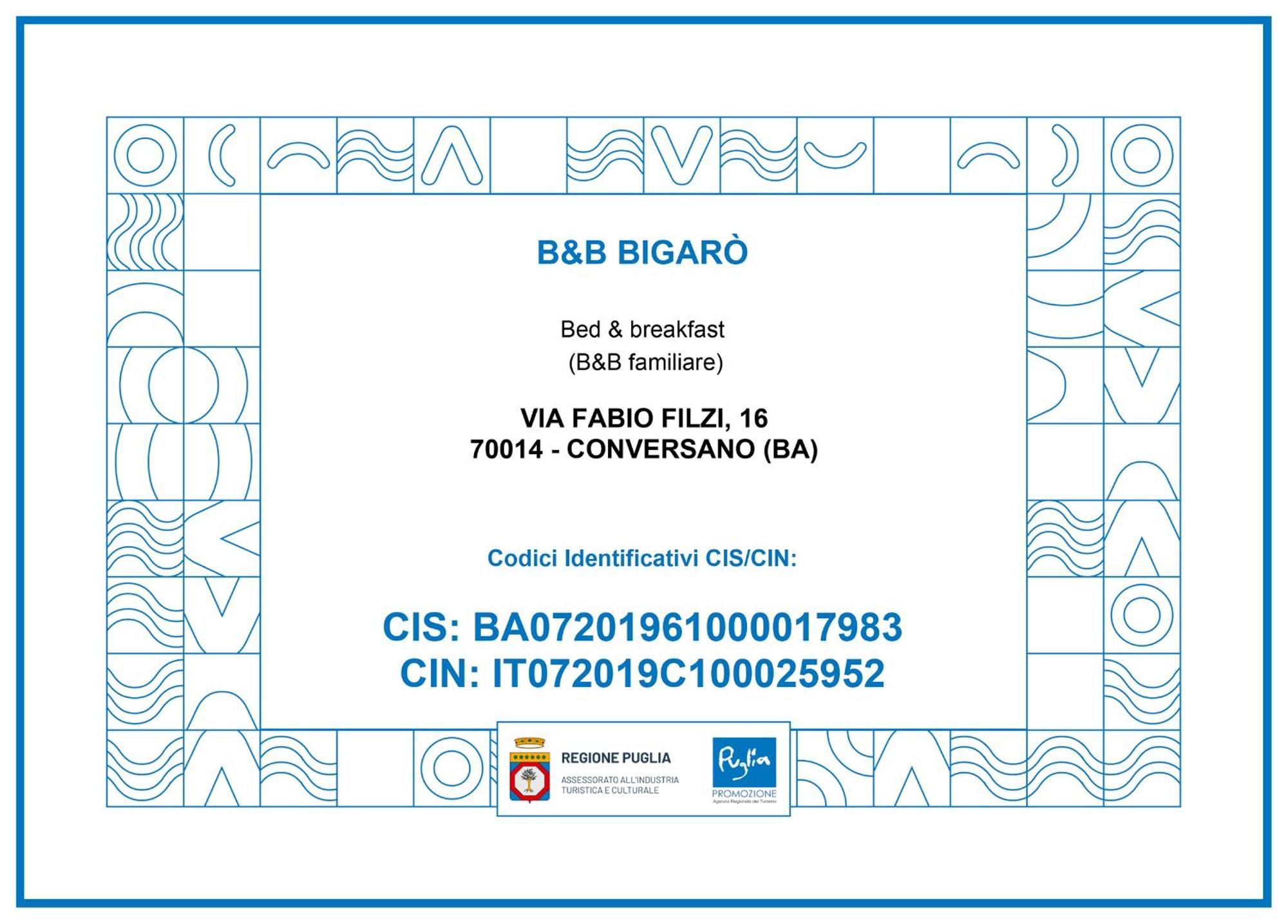 Bigaro Bed & Breakfast Conversano Eksteriør bilde